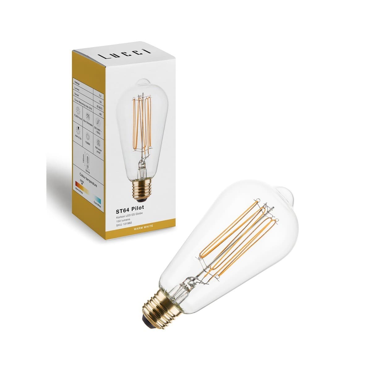 Lucci 2W LED Karbon ST64 Pilot ES Globe with Clear Glass in Warm White