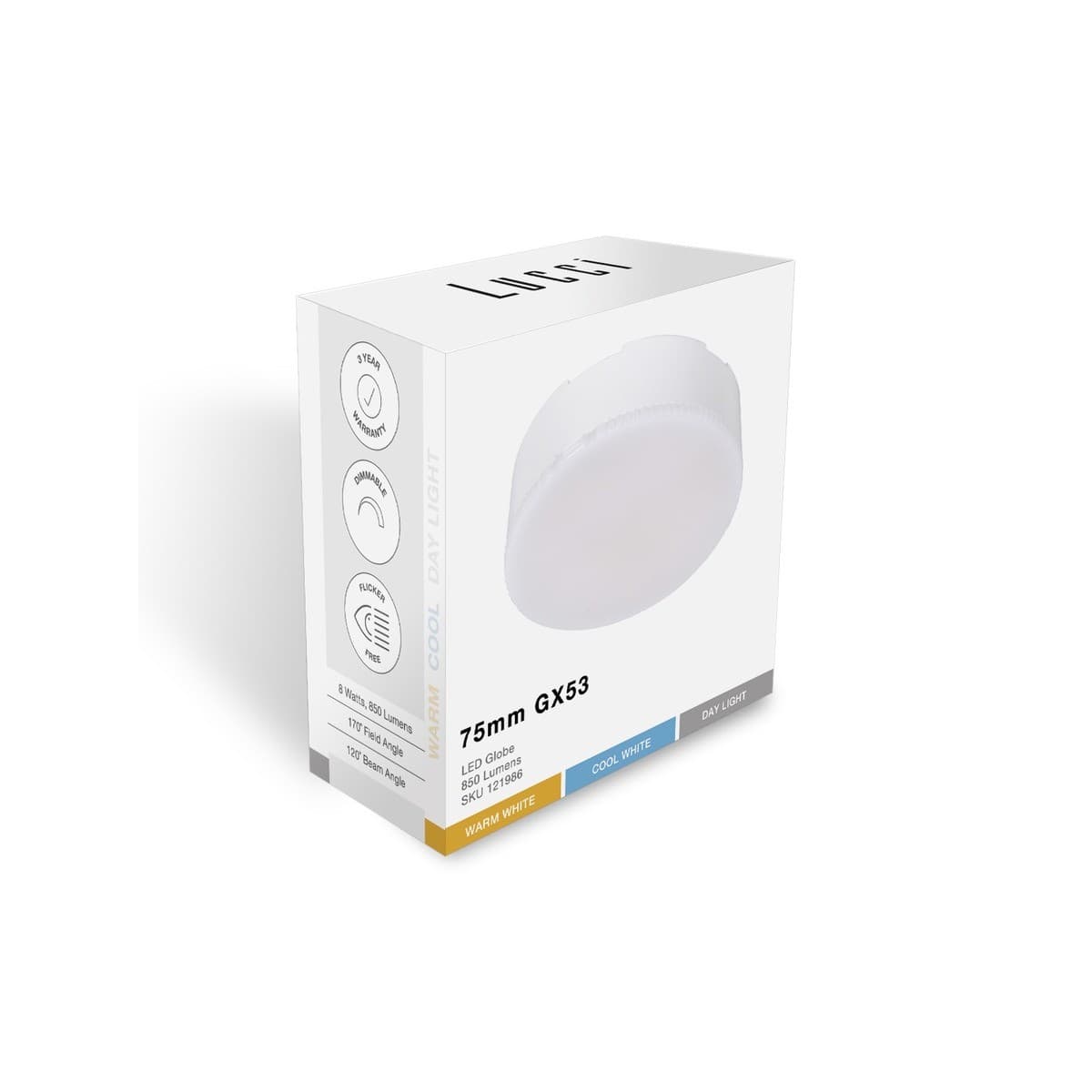 Lucci 8W 75mm LED Colour Switch CCT Dimmable GX53 Globe-img-2