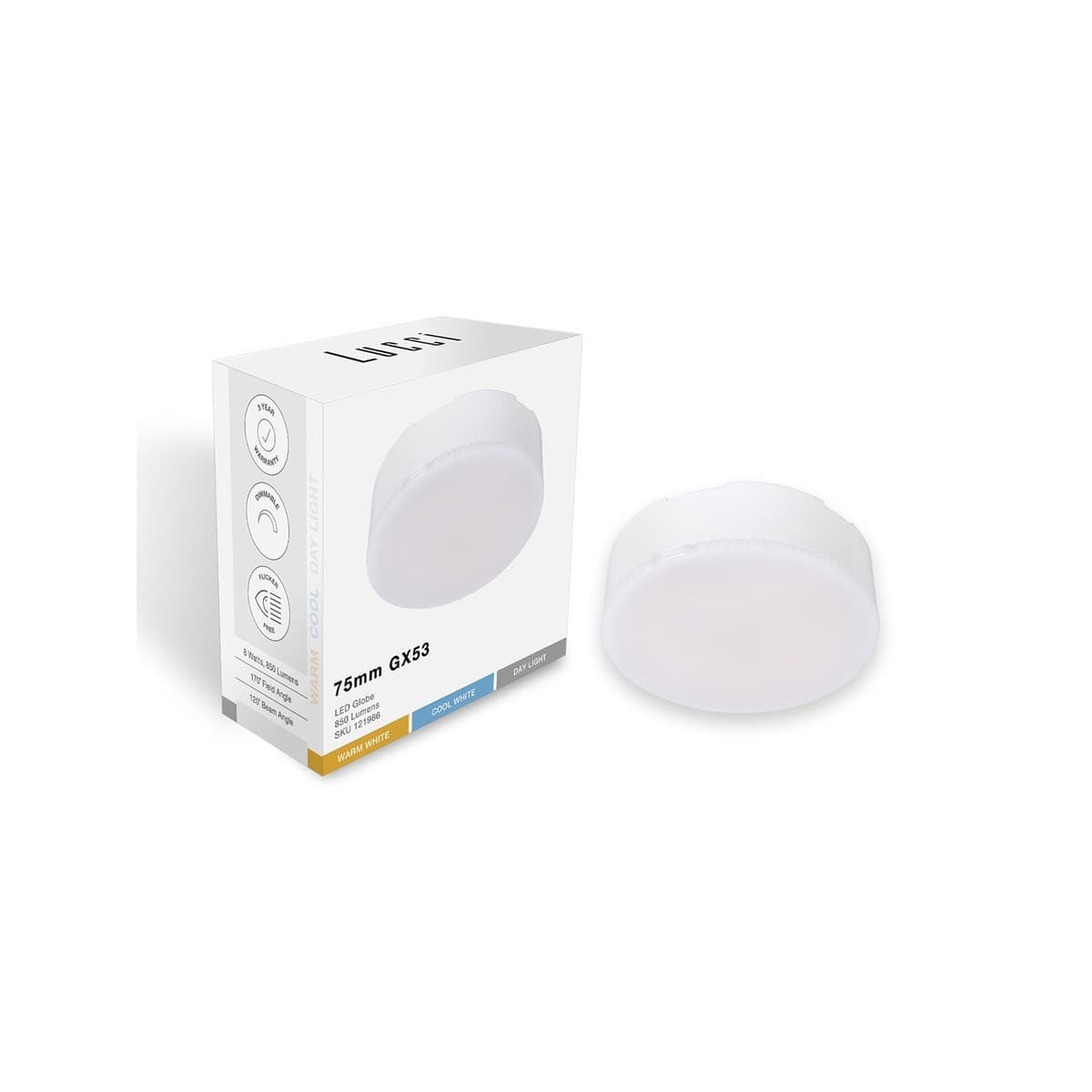 Lucci 8W 75mm LED Colour Switch CCT Dimmable GX53 Globe-img-3