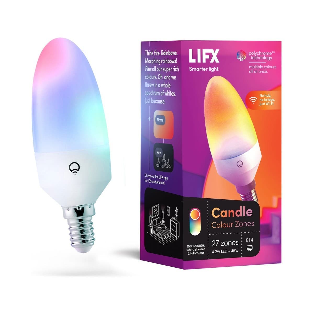 LIFX Colour Zones 4.2W Dimmable SES LED Candle Smart Globe in RGB + Full White Spectrum-img-1