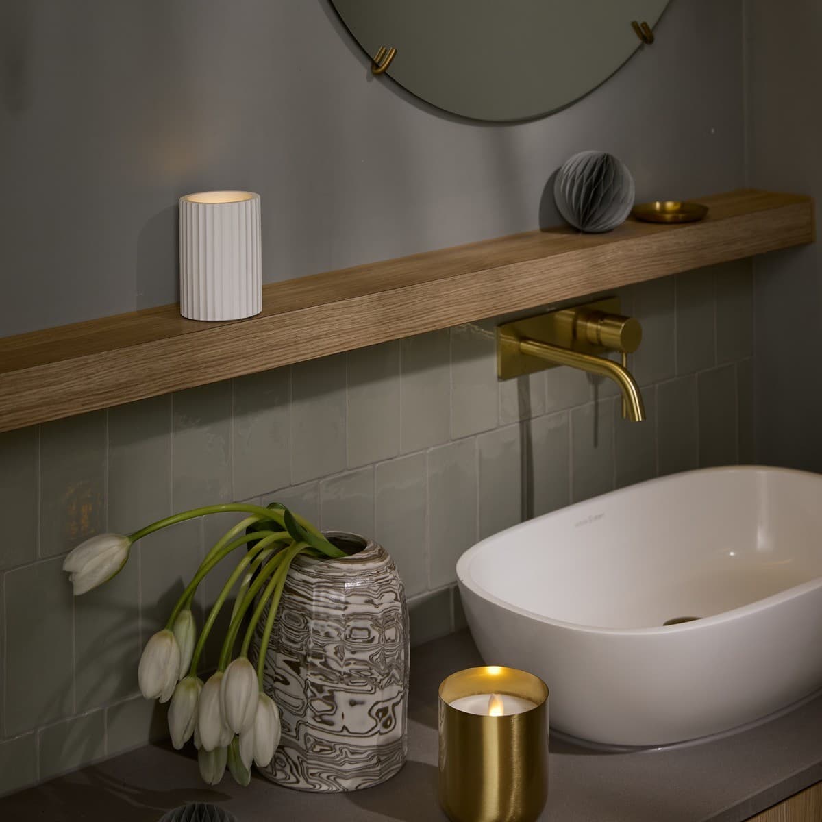 Haus & Co Ribbed Gypsum LED Candle in White-img-2