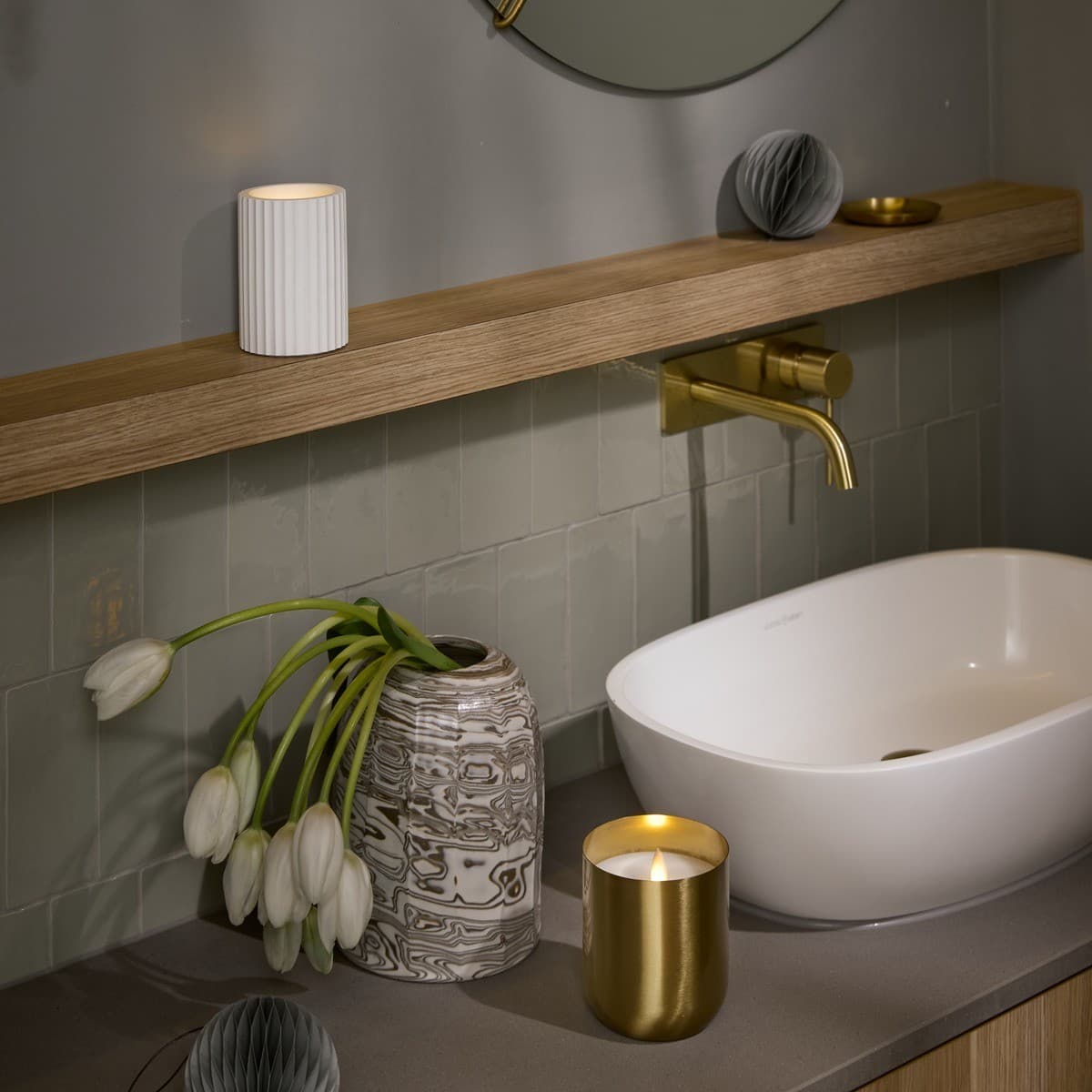 Haus & Co Ribbed Gypsum LED Candle in White-img-3