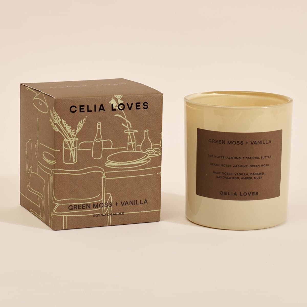 Celia Loves Large Candle in Green Moss + Vanilla Fragrance-img-1