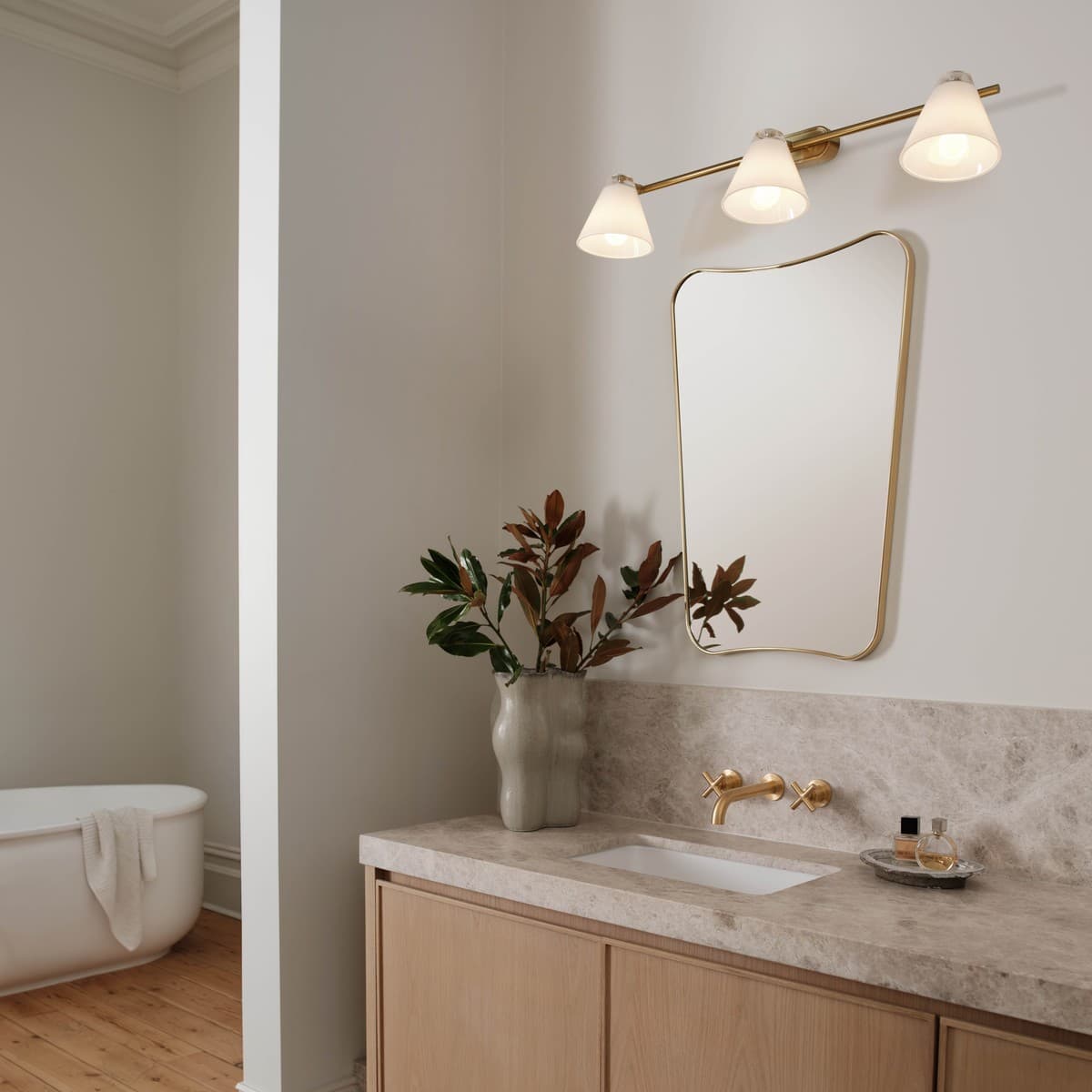 Chiara 3 Light Bar Spotlight in Aged Brass with Opal Glass-img-2