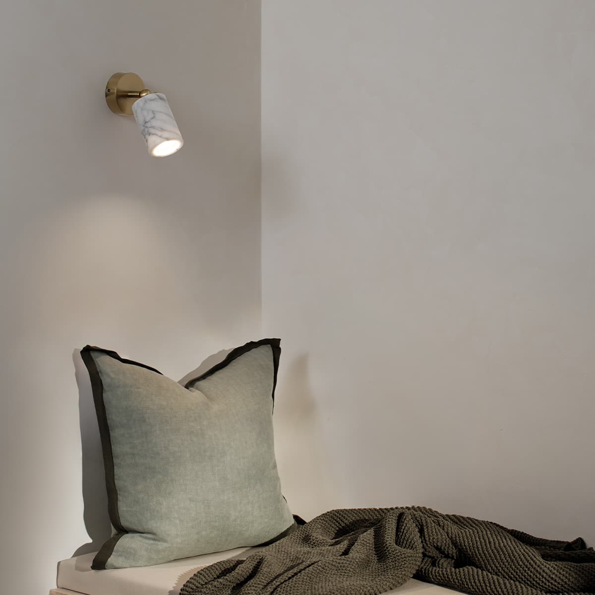 Thorsten 1 Light Spotlight in White Marble with Aged Brass Details-img-2