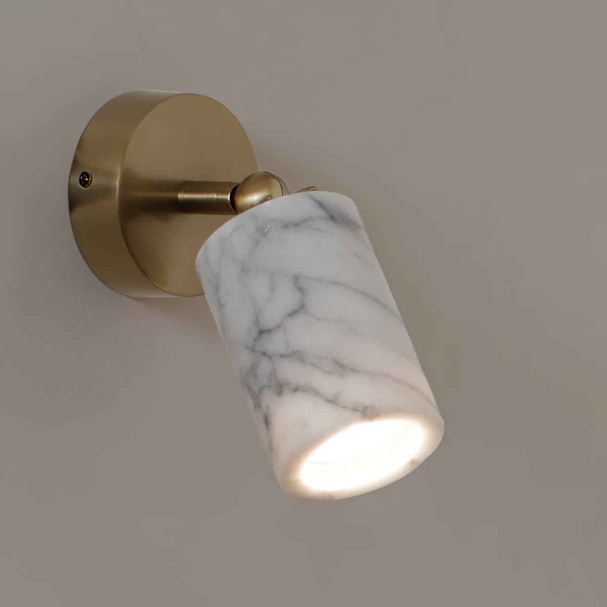Thorsten 1 Light Spotlight in White Marble with Aged Brass Details-img-3