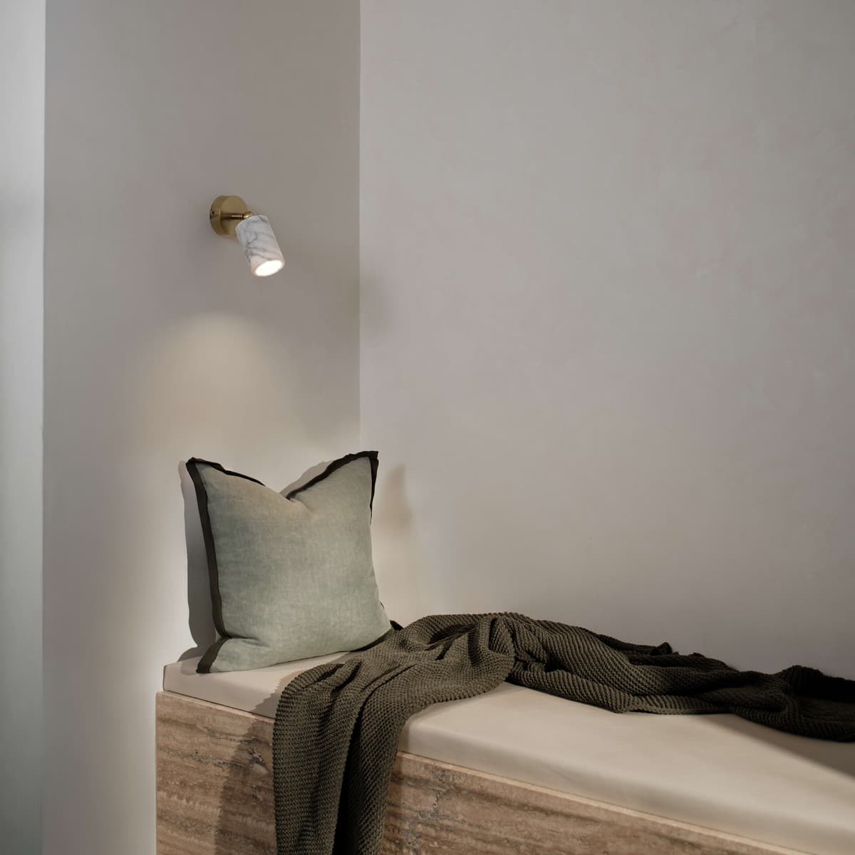 Thorsten 1 Light Spotlight in White Marble with Aged Brass Details-img-4