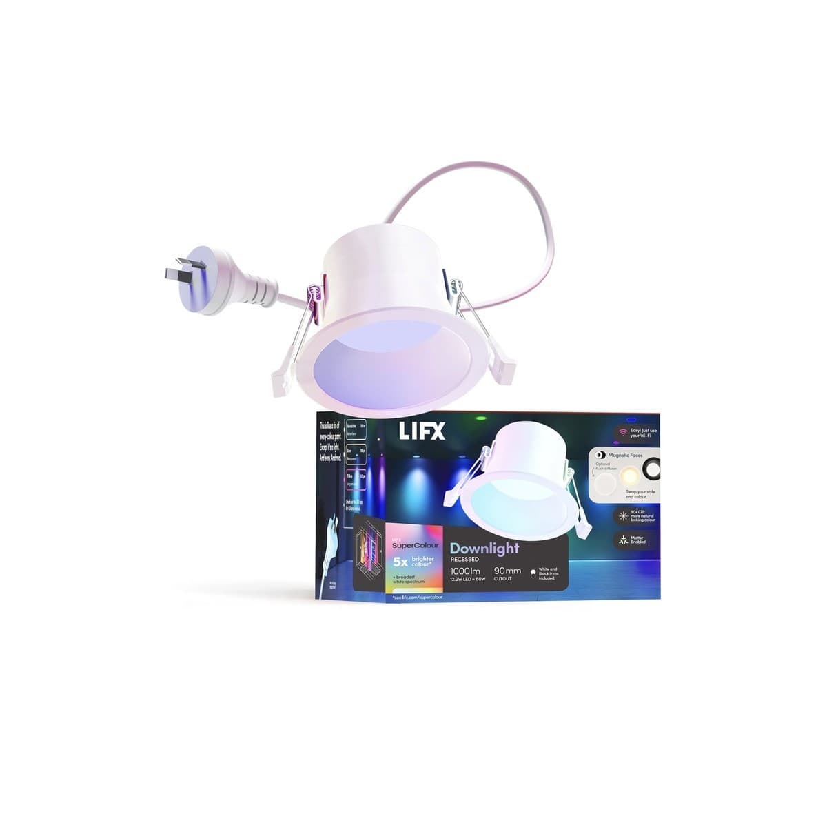LIFX SuperColour 12.2W Recessed Dimmable 90mm Cut Out Smart Downlight with RGB + Full White Spectrum-img-1