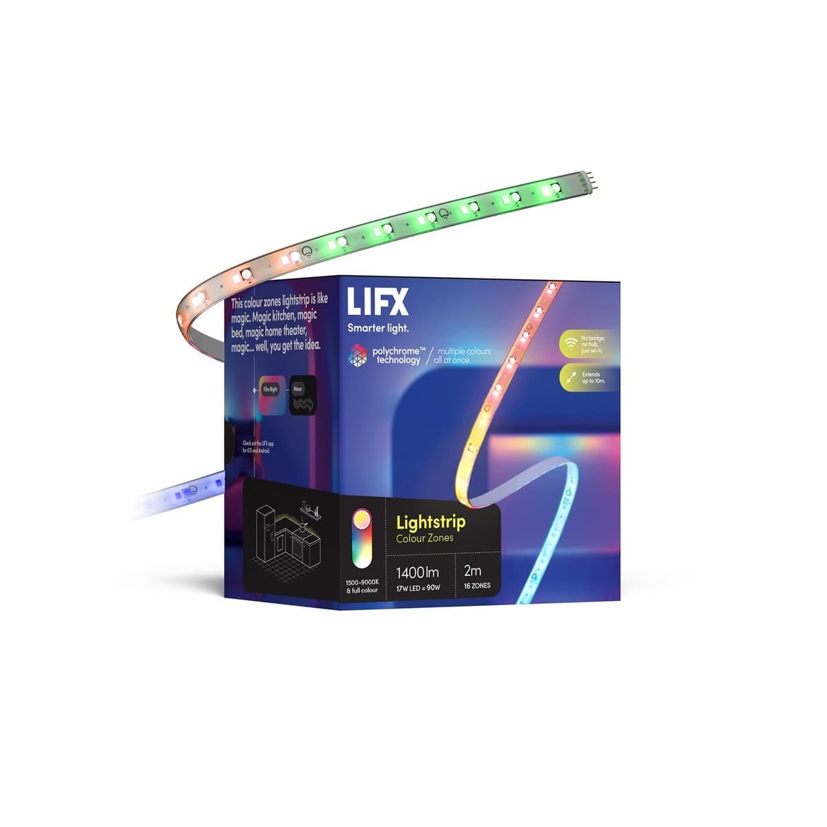 LIFX Colour Zones 2m Dimmable Smart LED Strip Light Kit with RGB + Full White Spectrum-img-1