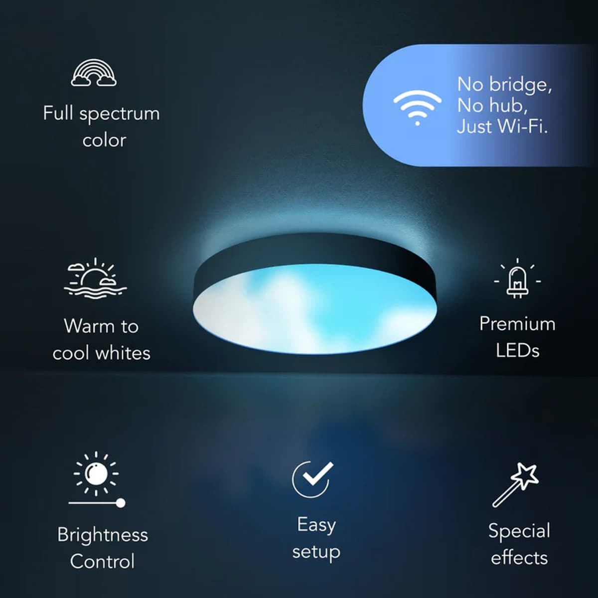 LIFX SuperColour 380mm Smart LED Flush Mount with RGB + Full White Spectrum in White-img-2