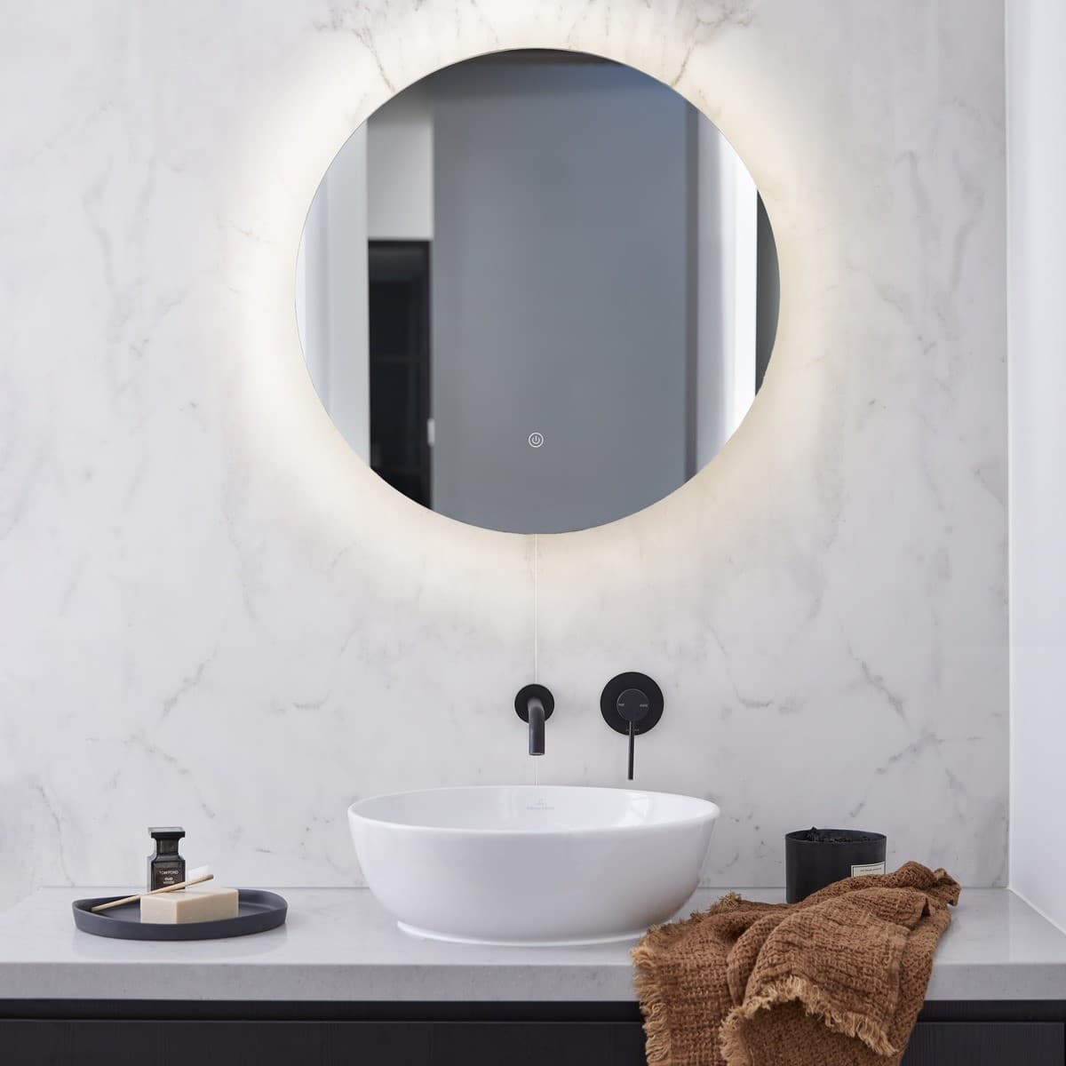 Aura 600mm Round Mirror with Integrated LED Colour-Shifting Backlight and Anti-Fog Technology-img-2
