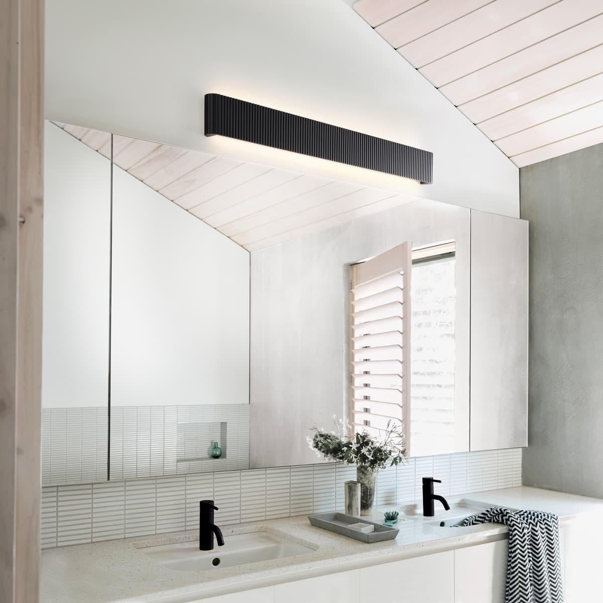Cedar 920mm LED Colour-Shifting Up/Down Wall Sconce in Black Timber