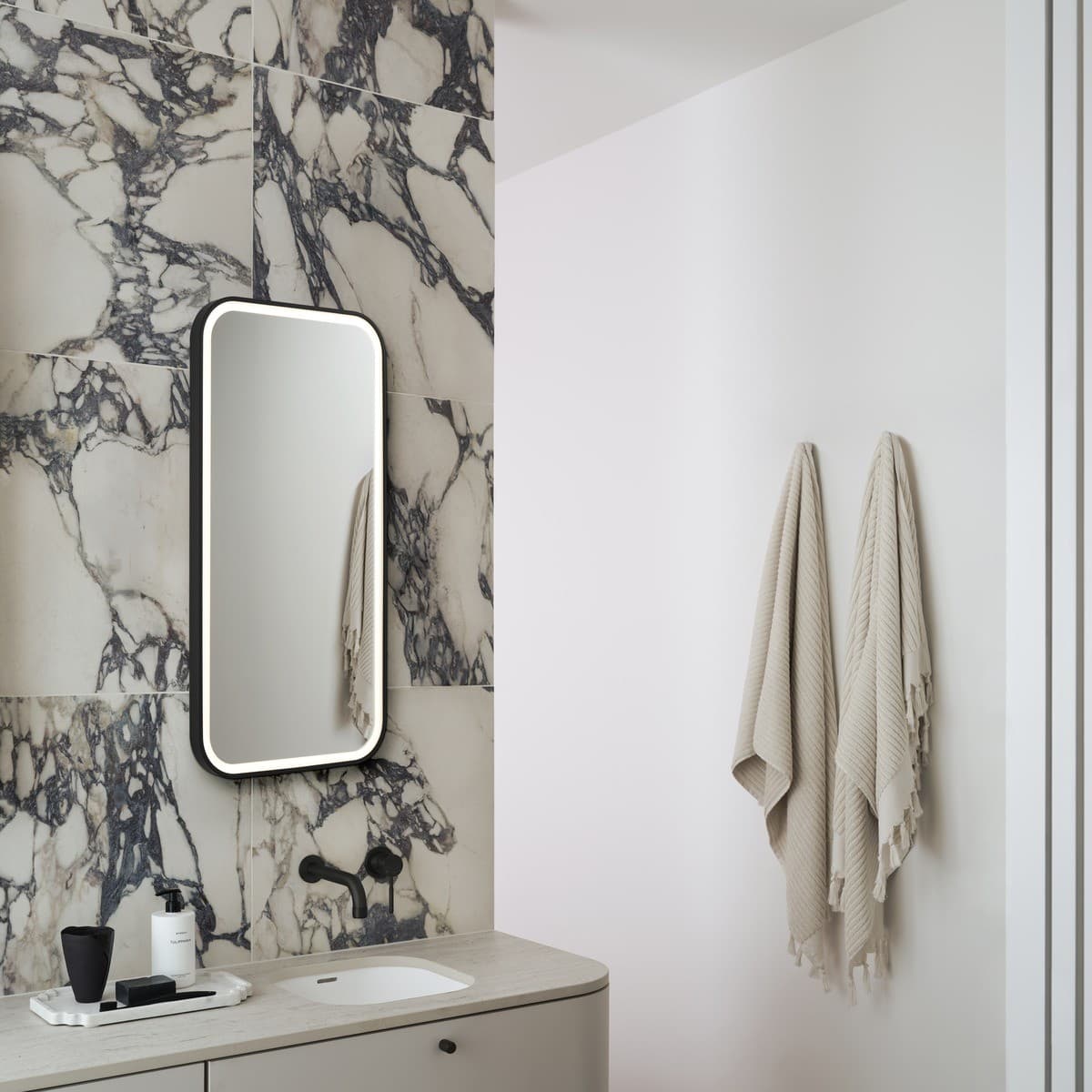 Contour LED Colour-Shifting Rectangle Mirror in White-img-3