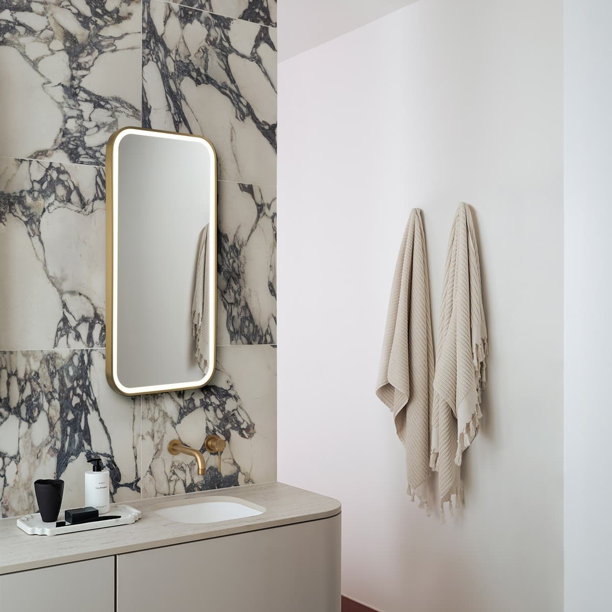 Contour Rectangle Mirror Frame Only in Aged Brass-img-2