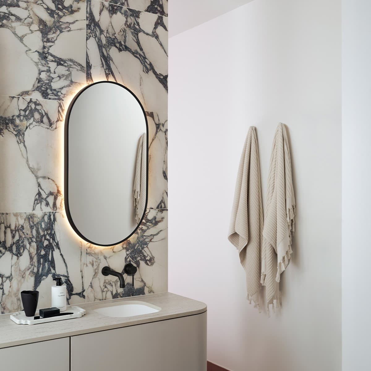 Contour Oval LED Backlit Mirror in White-img-2