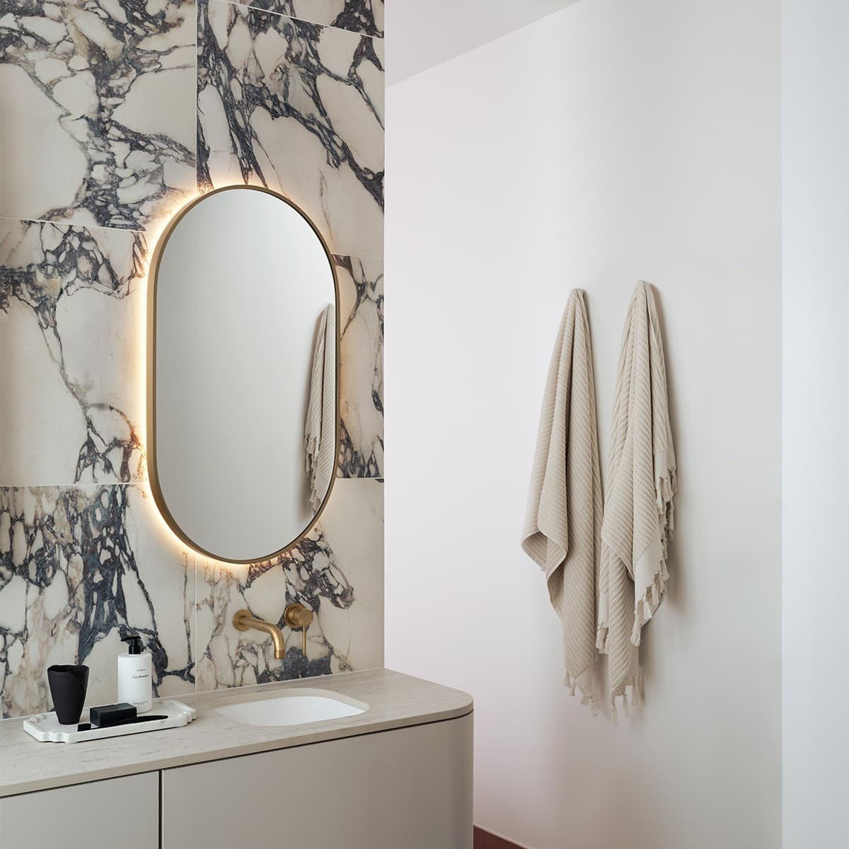 Contour Oval LED Backlit Mirror in White