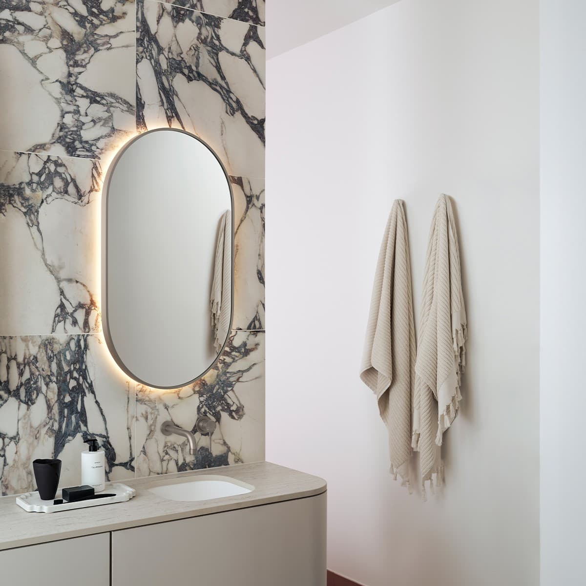 Contour Oval LED Backlit Mirror in White-img-4