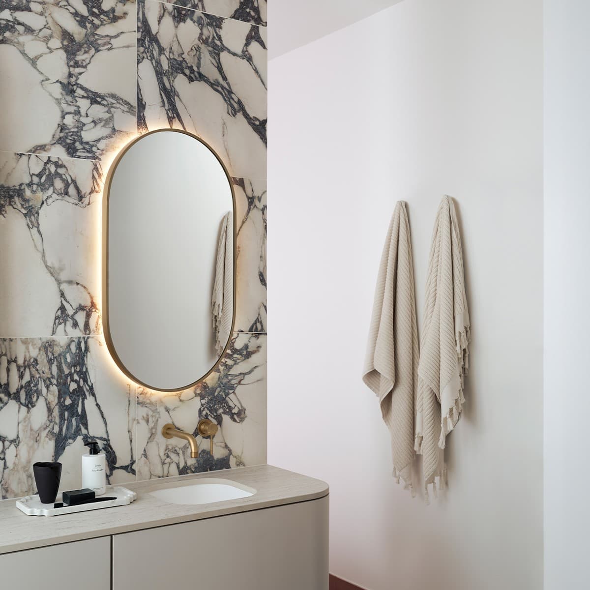Contour Oval LED Backlit Mirror in White-img-6