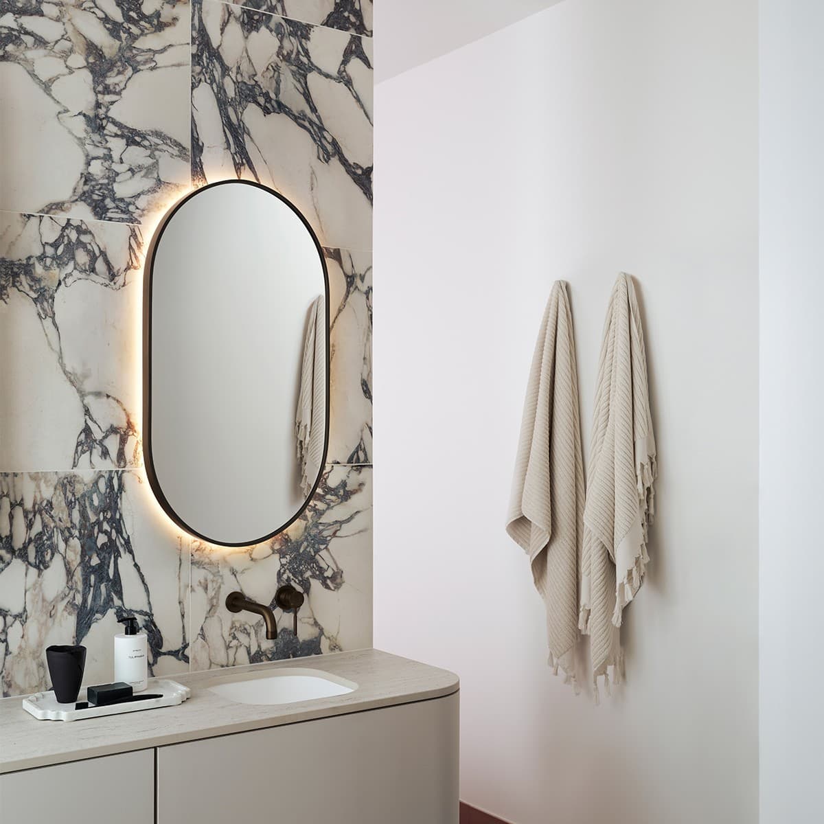 Contour Oval LED Backlit Mirror in White-img-9