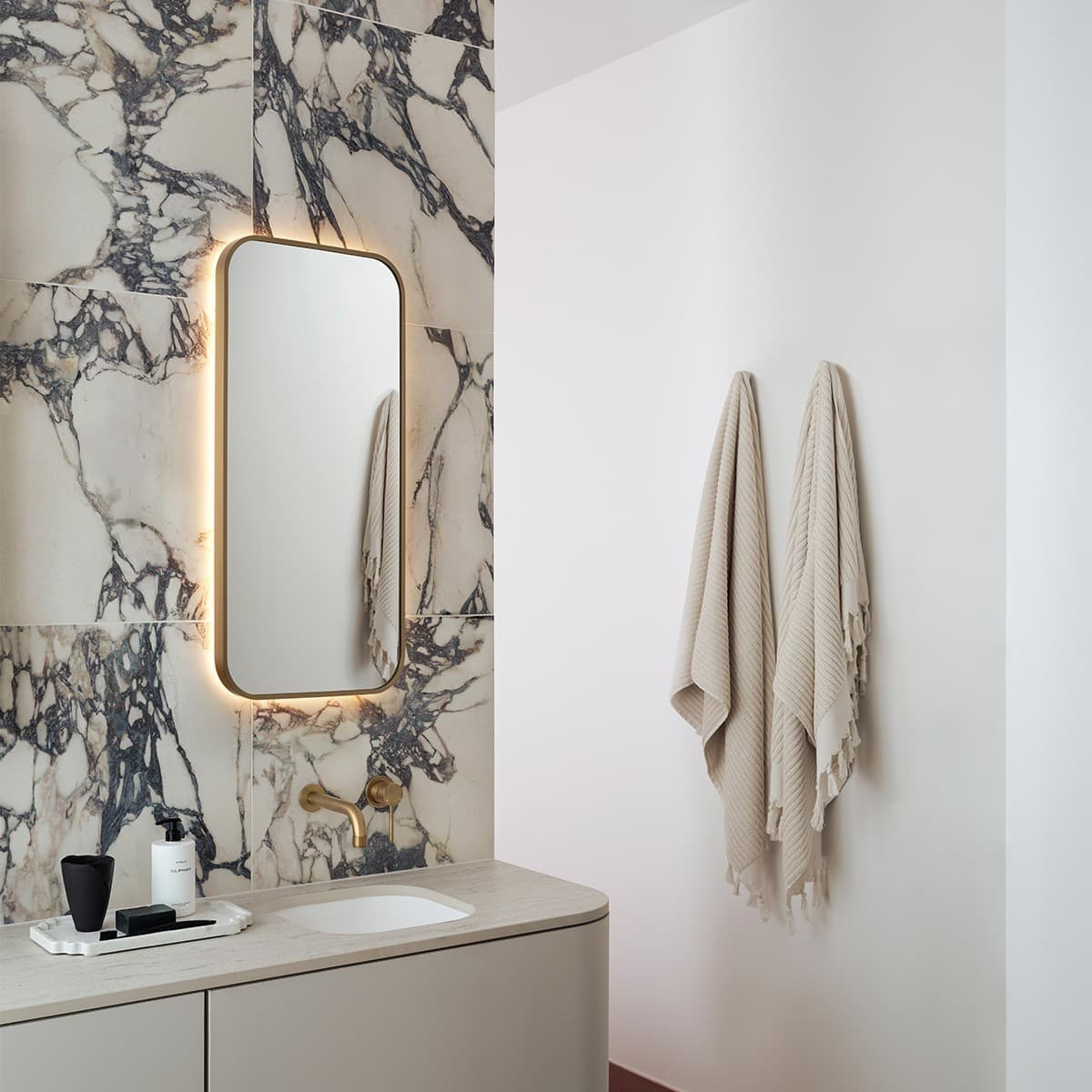 Contour Rectangle LED Backlit Mirror in White-img-6