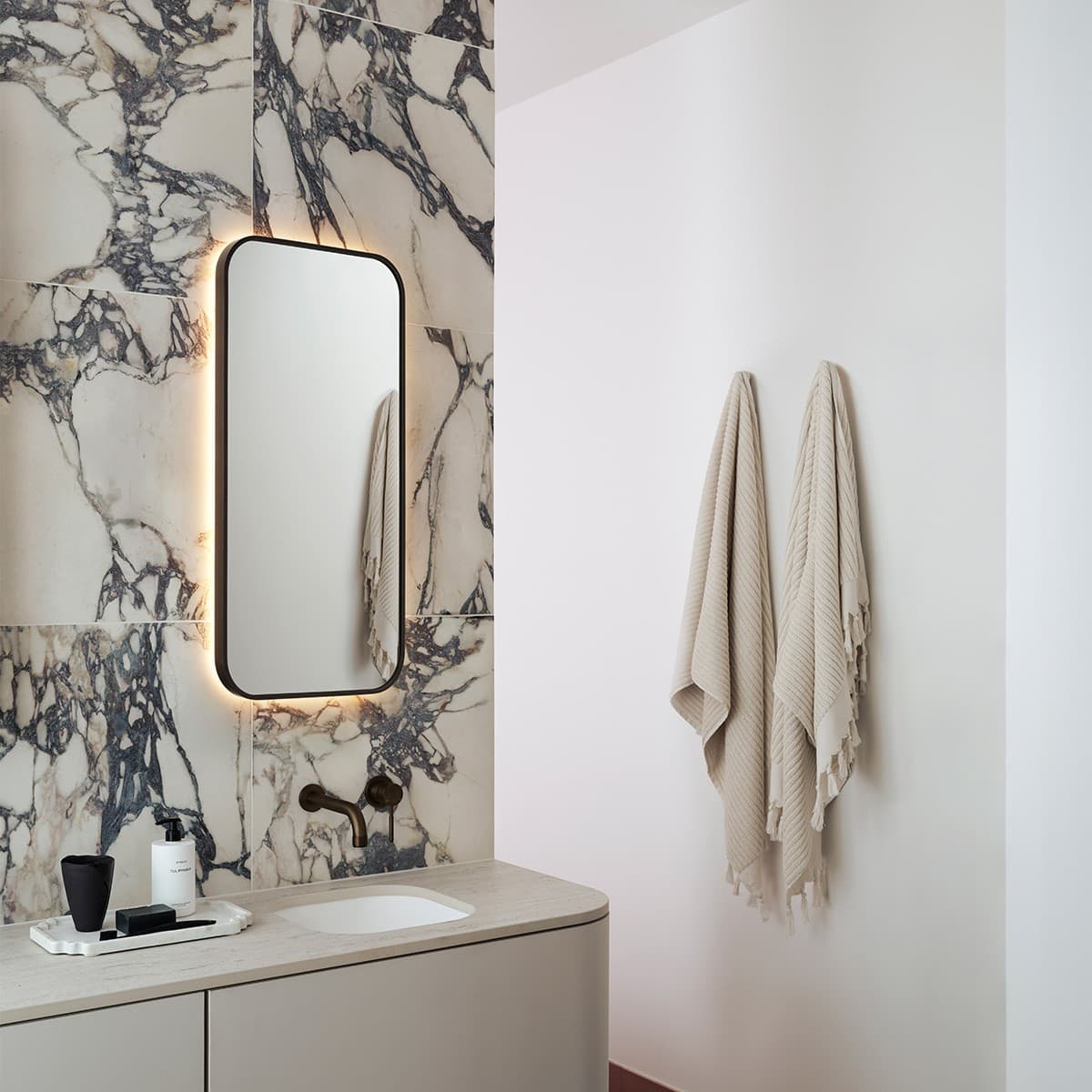 Contour Rectangle LED Backlit Mirror in White-img-8