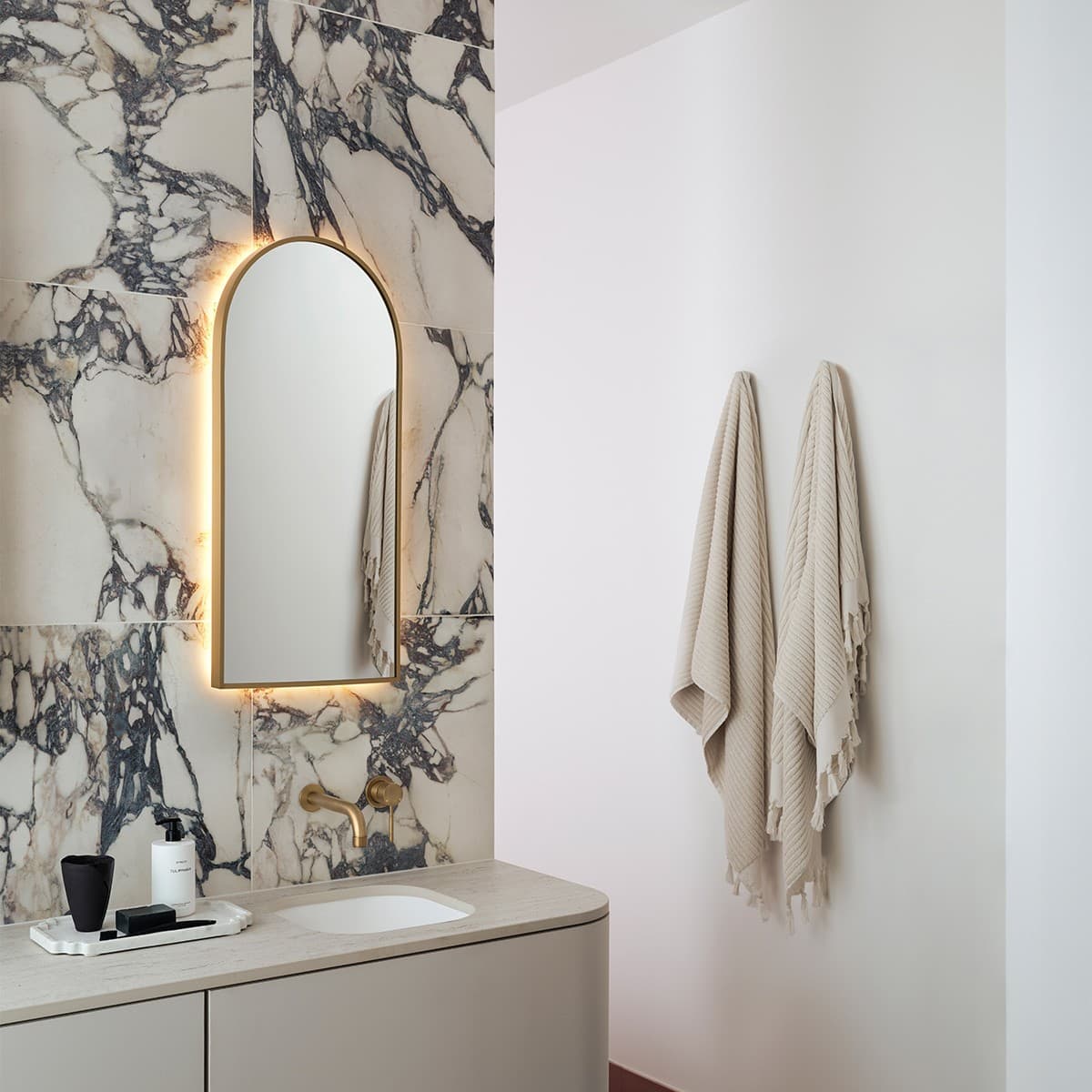 Contour Arch LED Backlit Mirror in White-img-6
