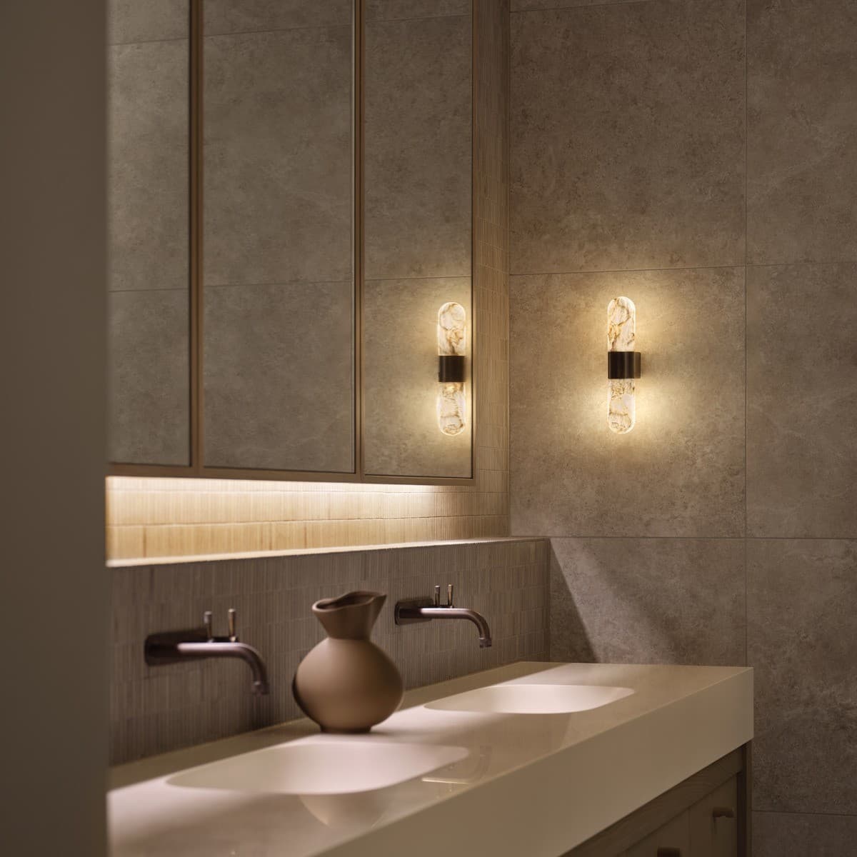 Arket 2 Light Wall Bracket in Bronze with Latte Alabaster-img-2