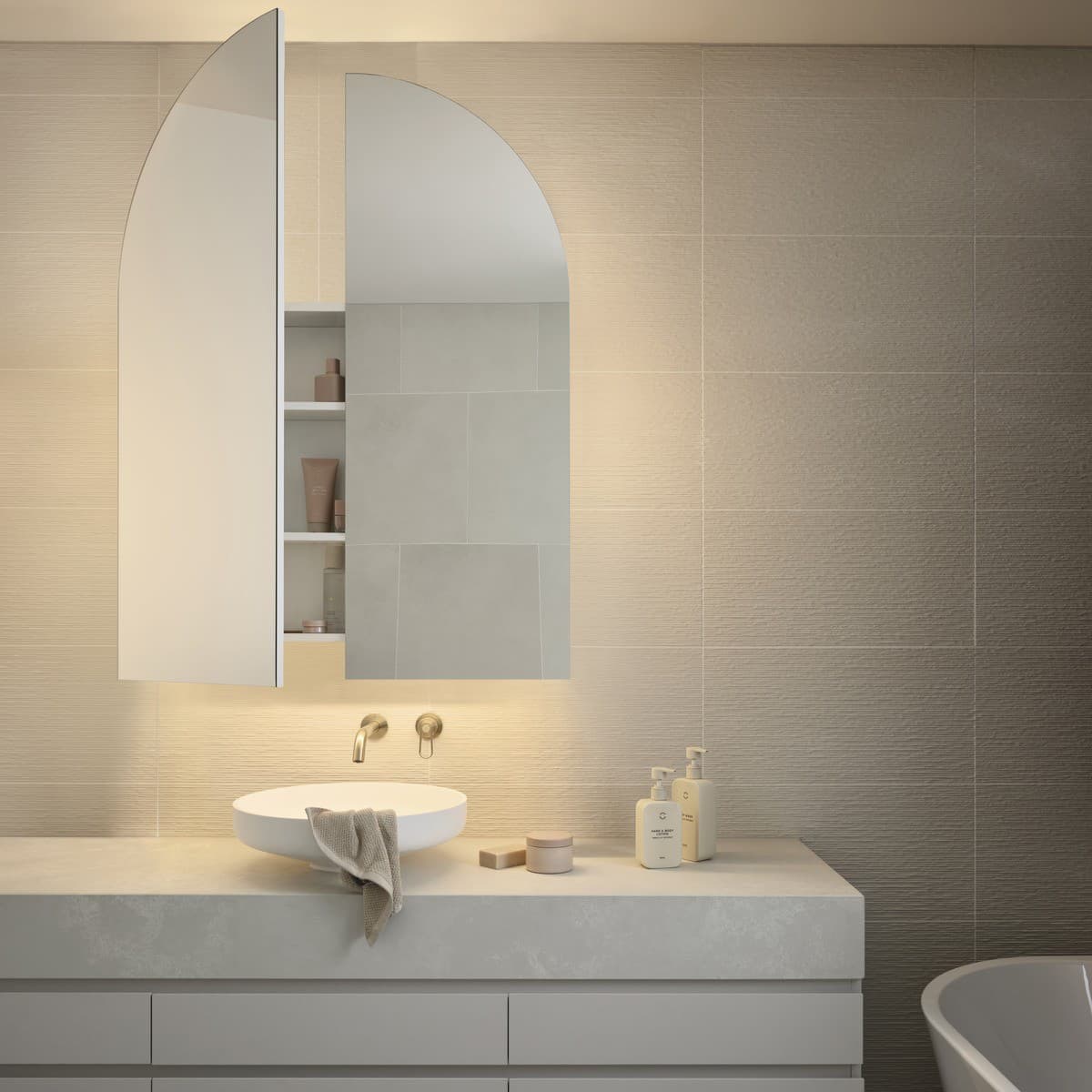 Aura 900x1200mm Arch Mirrored Cabinet with LED Backlight in White-img-5