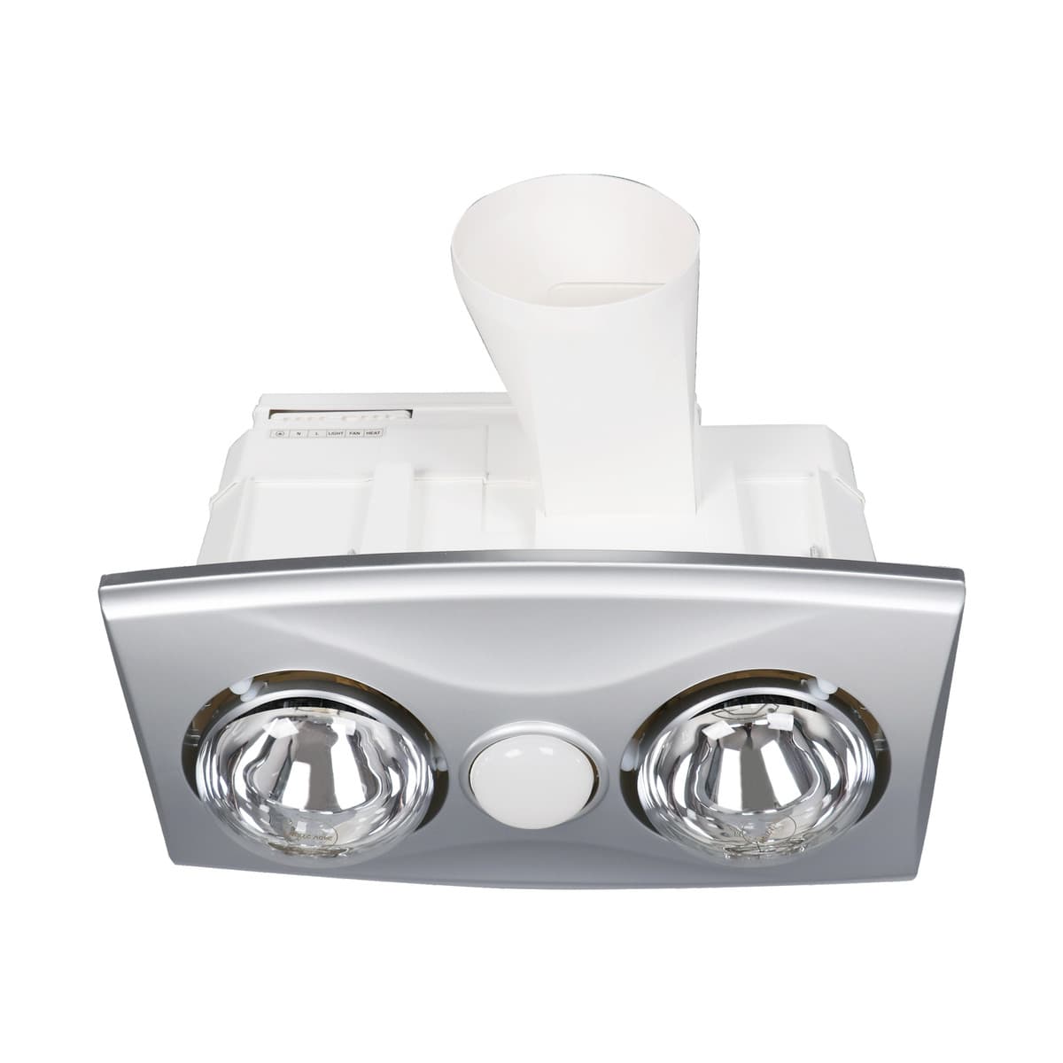 Thermalite 3-in-1 Bathroom Heater, Exhaust Fan and Light in Silver with 2x 275W Heat Lamps