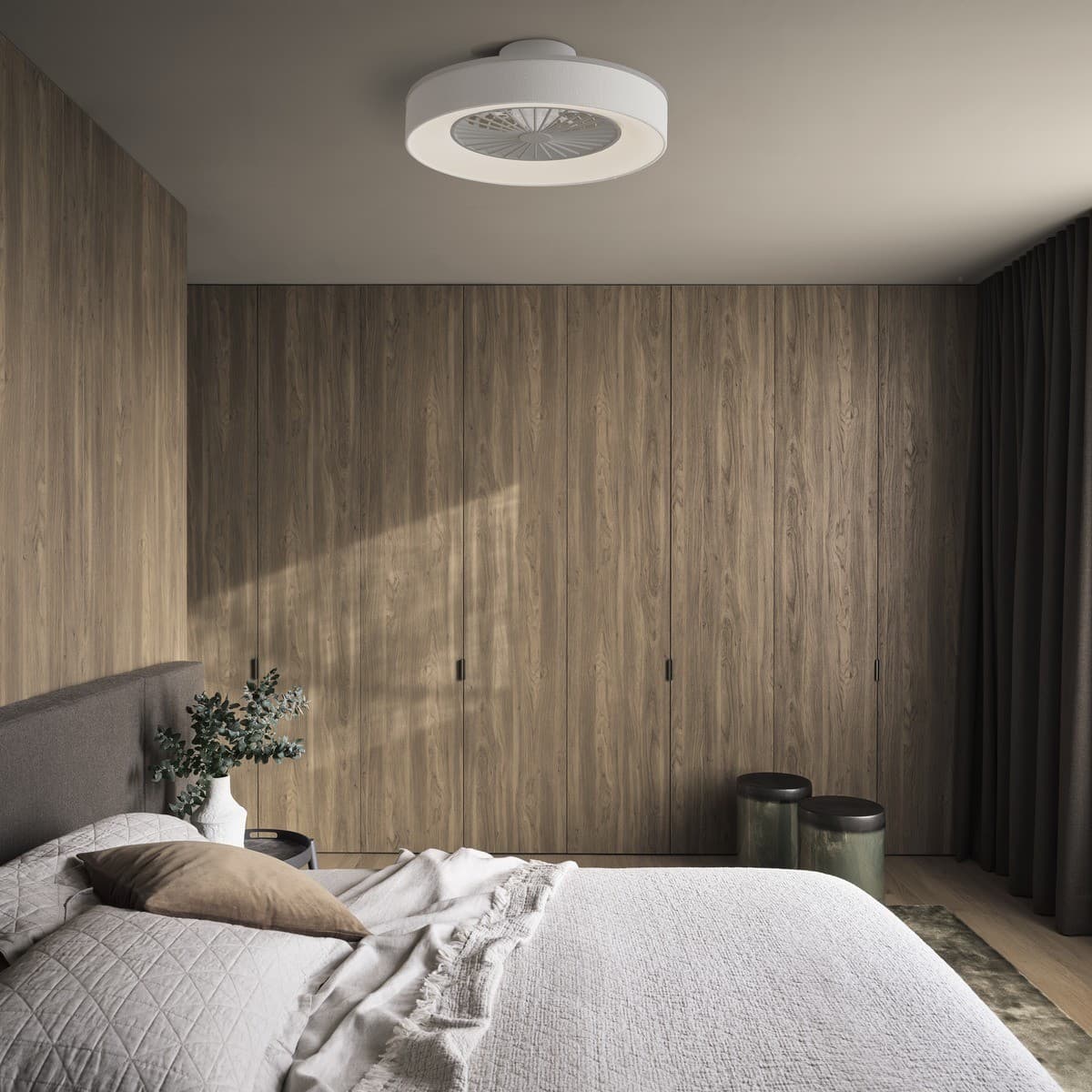 Monsanto Flush Ceiling Fan with LED Light in White with White Fabric Shade-img-2