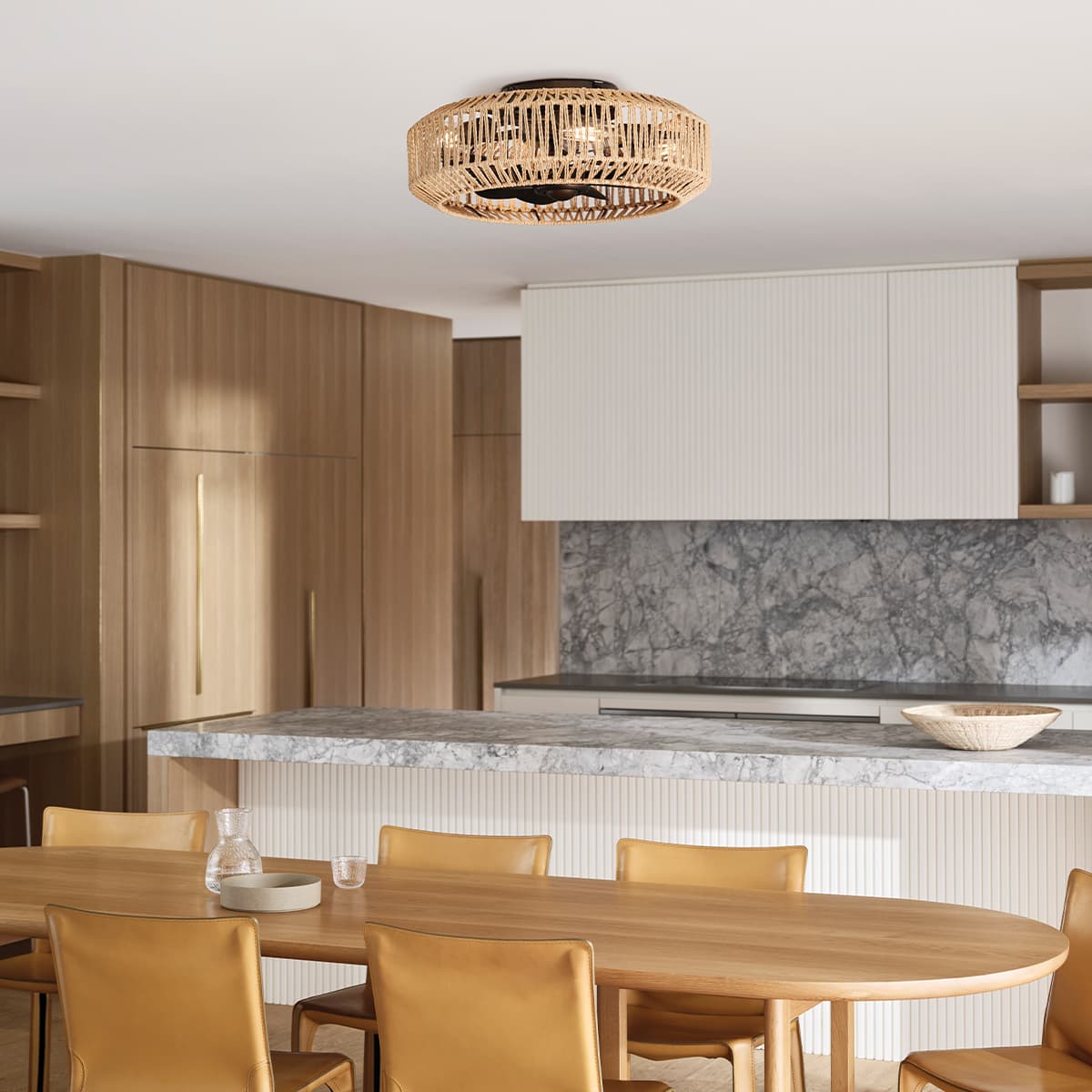 Ballina 4 Light Flush Ceiling Fan in Bronze with Natural Weave Shade-img-2