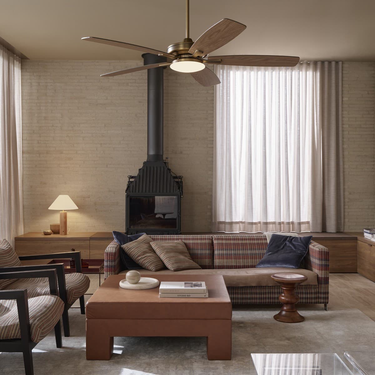 Basilica 142cm DC Fan Only in Brass with Teak/Walnut Blades-img-2