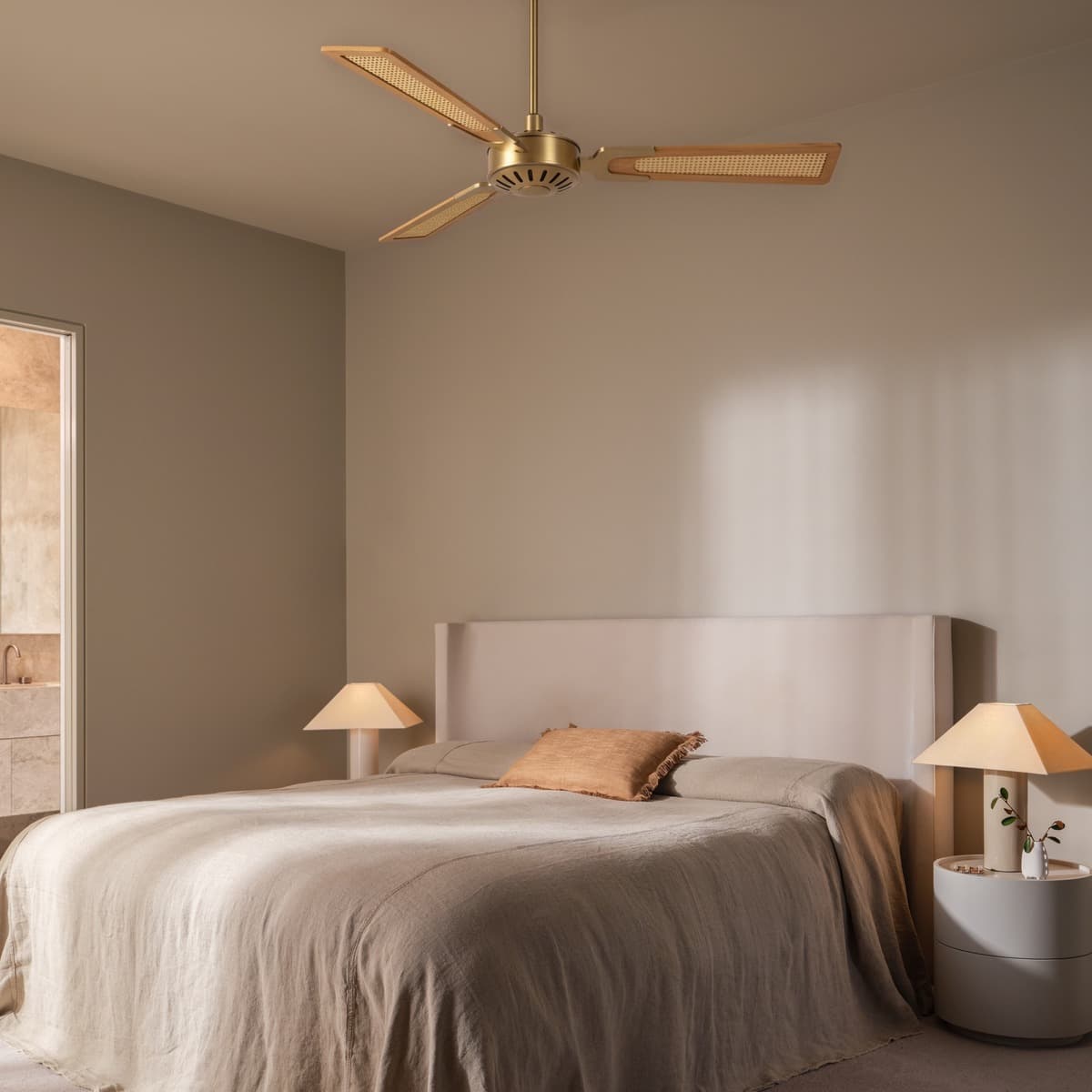 Carolina II 142cm DC Fan in Brass with Teak Blades-img-2