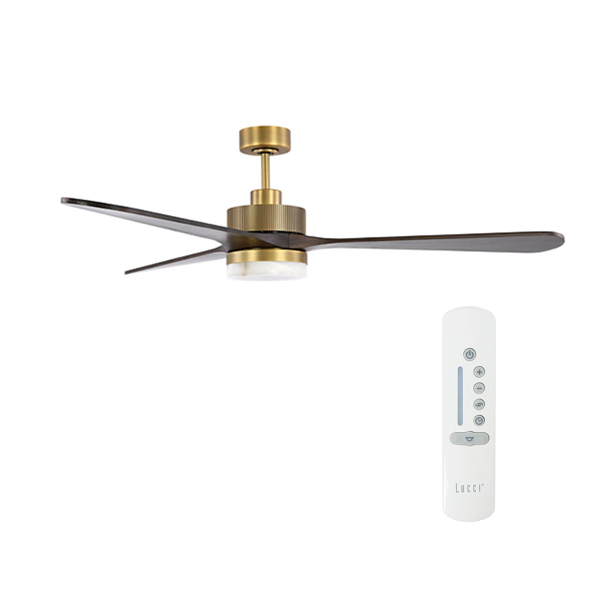 Valerian 152cm DC Fan with Light in Brass with Walnut Blades and Spanish Alabaster Shade-img-2
