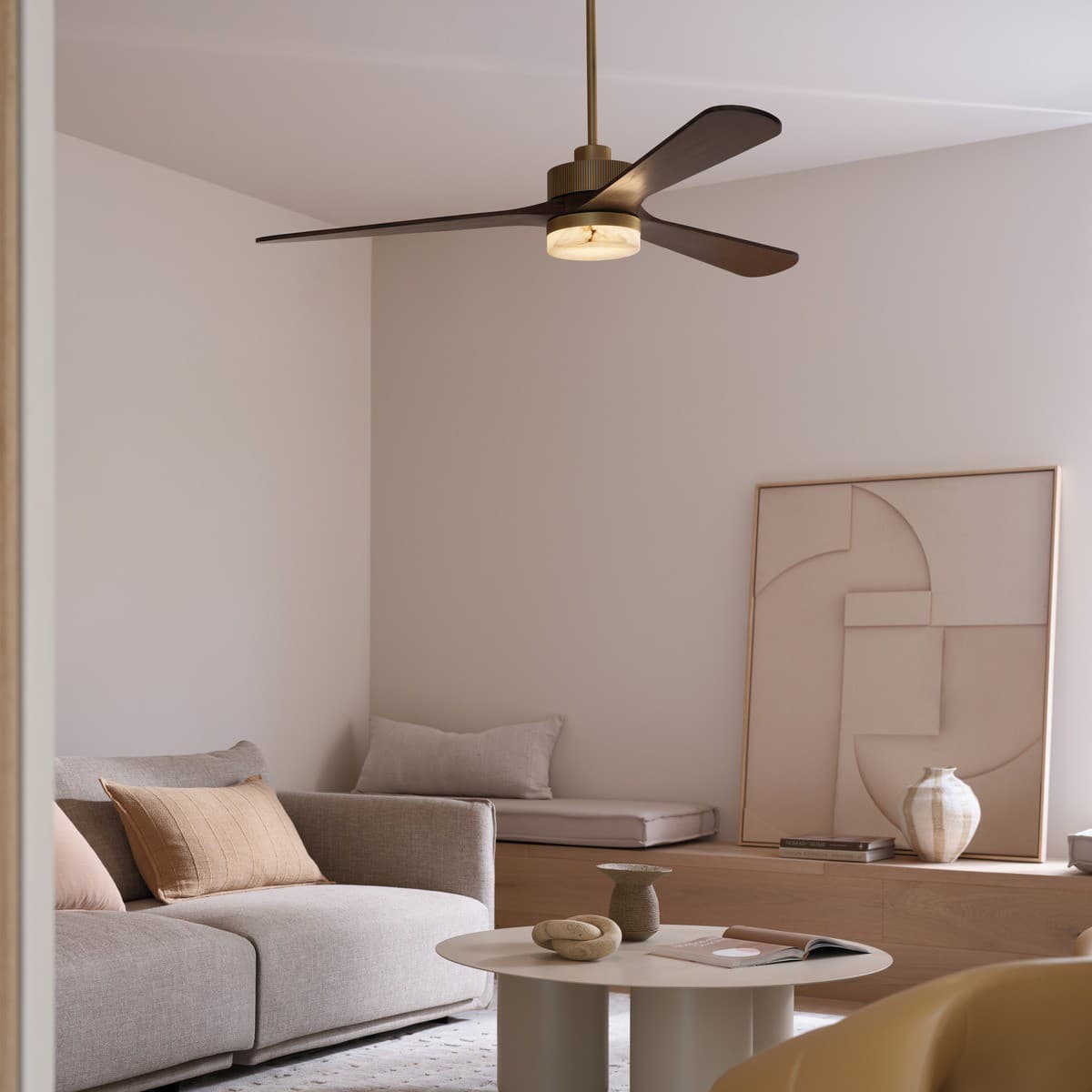 Valerian 152cm DC Fan with Light in Brass with Walnut Blades and Spanish Alabaster Shade-img-4
