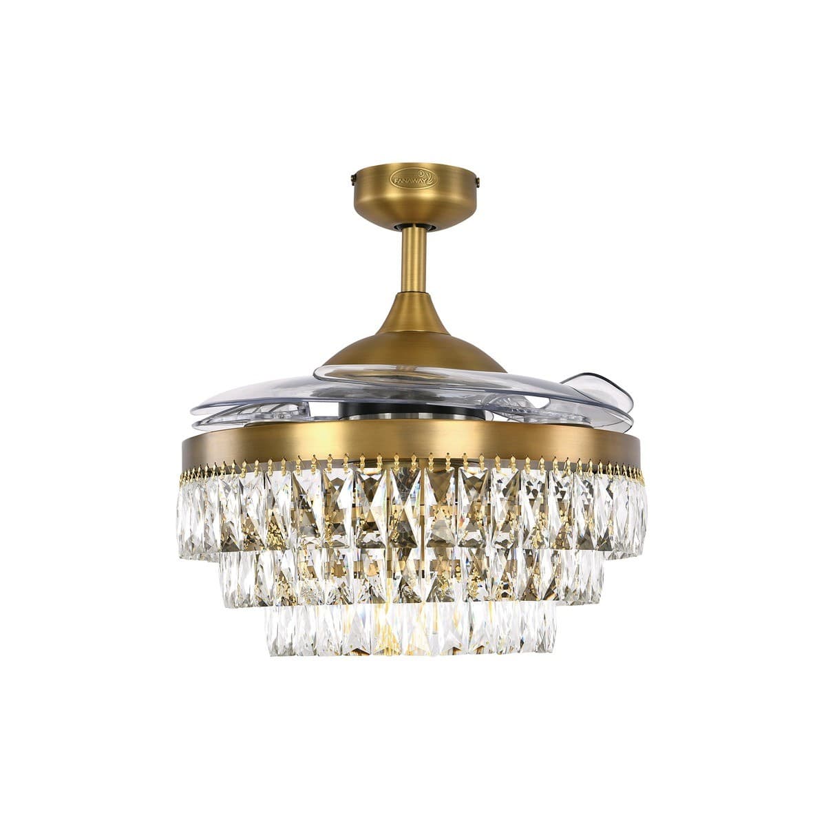 Fanaway Veil Fan in Aged Brass with Clear Retractable Blades and Light-img-1