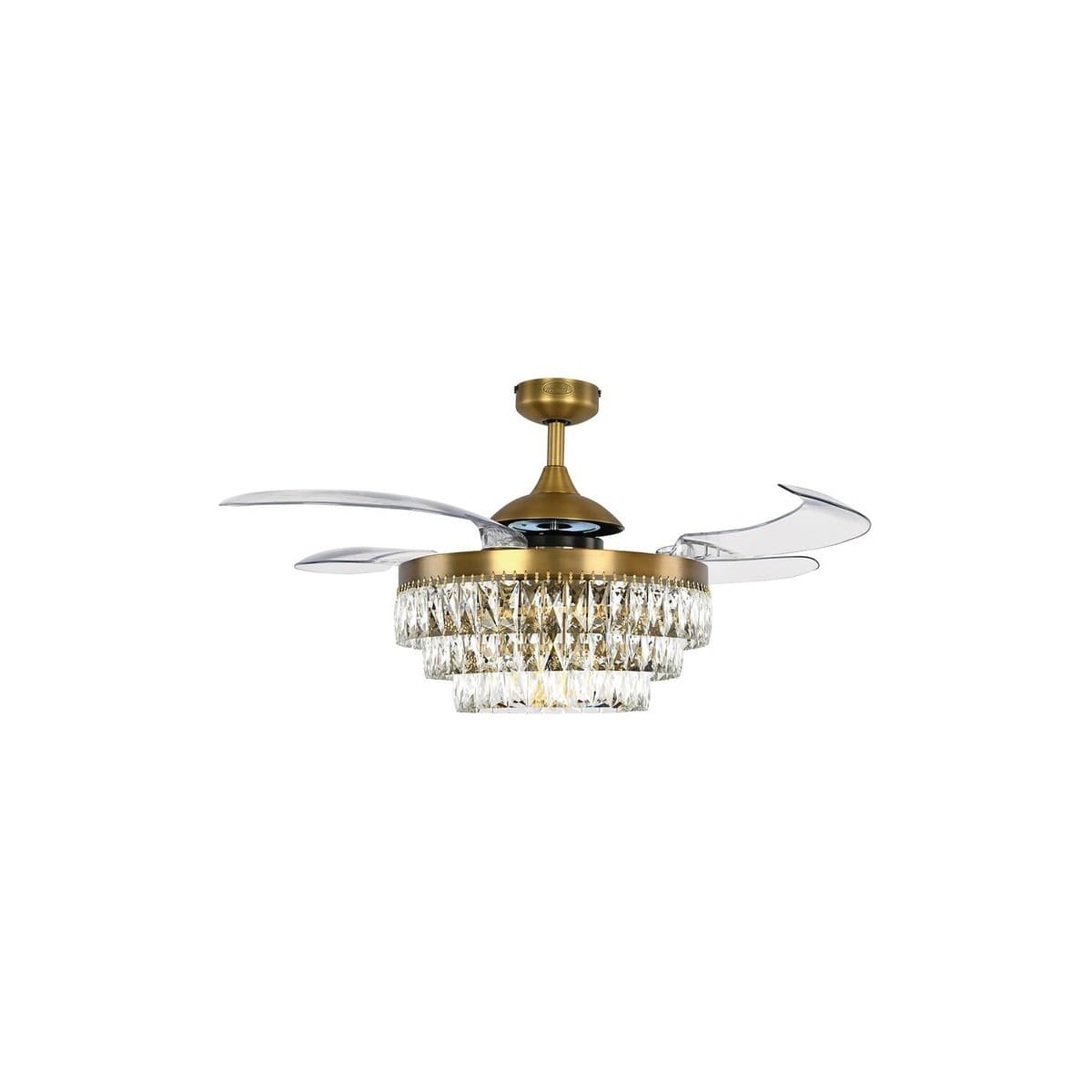 Fanaway Veil Fan in Aged Brass with Clear Retractable Blades and Light-img-2