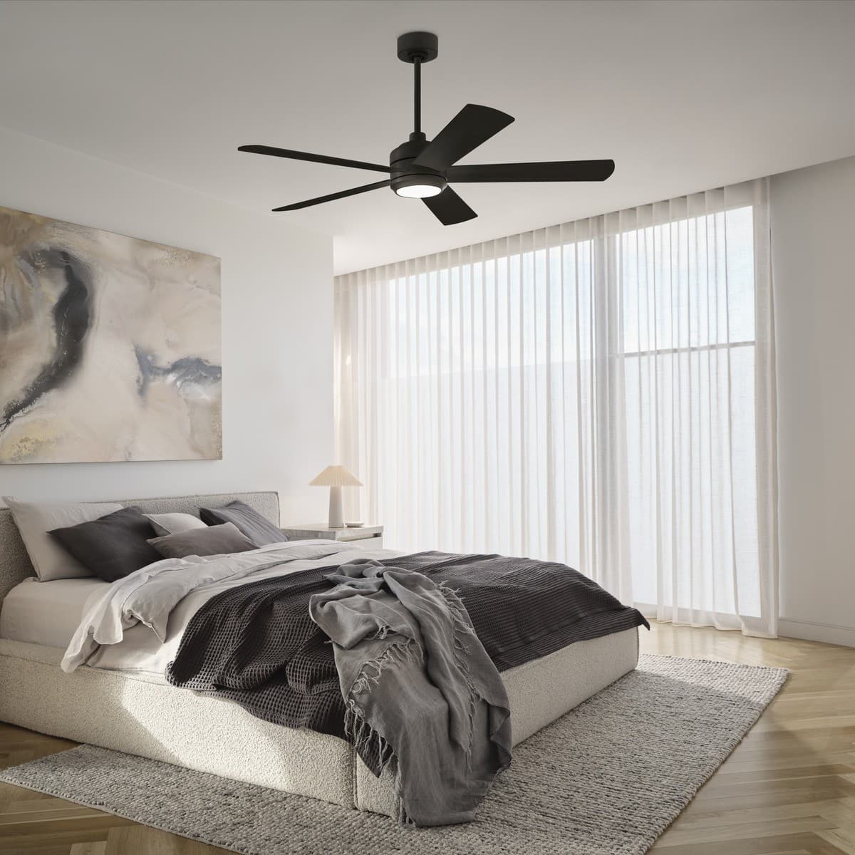 Heleus 132cm DC Fan with Light in Black with Black/Black Timber Blades-img-7