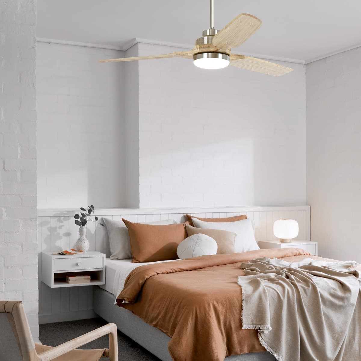 Shoalhaven 142cm Fan with Light in Brushed Chrome with Ashwood Blades-img-2