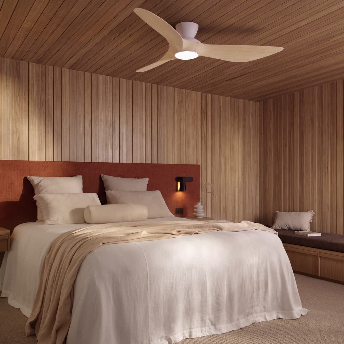 Kyber 137cm DC Close to Ceiling Fan with Light in White with Ash Blades-img-2