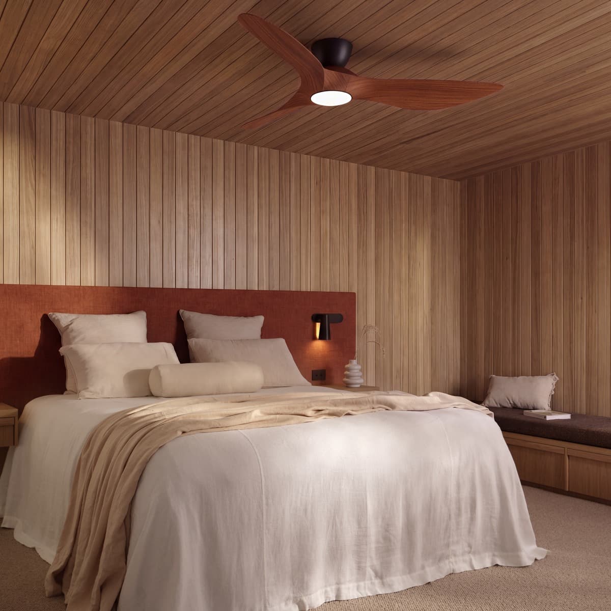 Kyber 137cm DC Close to Ceiling Fan with Light in Black with Koa Blades-img-2