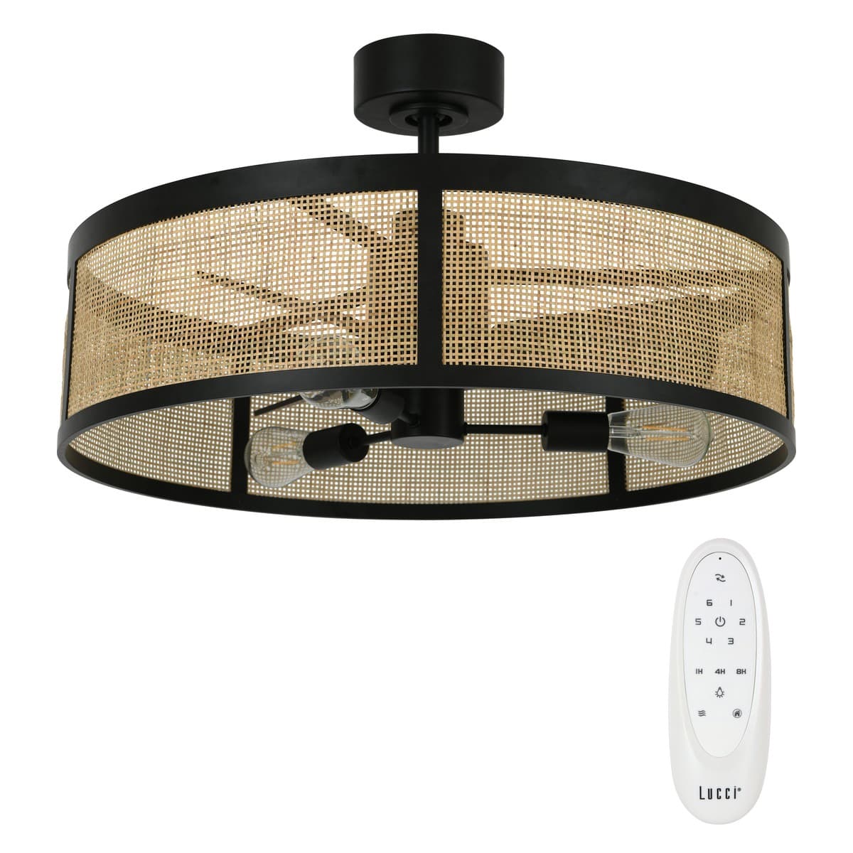 Cessna 3 Light DC Fan in Black with 700mm Rattan Shade-img-1