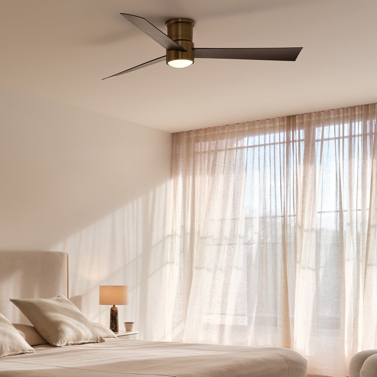 Climate IV 132cm DC Close to Ceiling Fan with Light in Antique Brass with Walnut