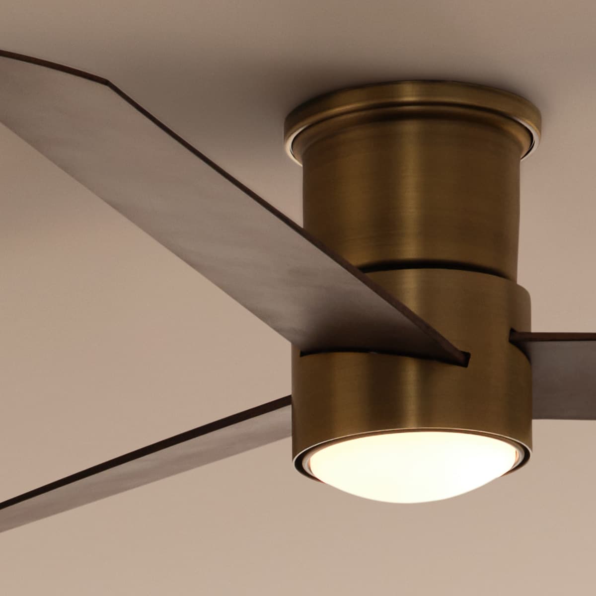 Climate IV 132cm DC Close to Ceiling Fan with Light in Antique Brass with Walnut