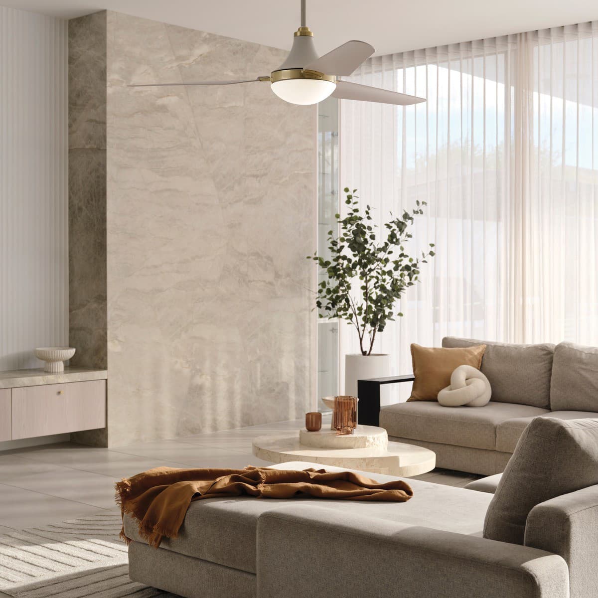 Leyndell 142cm DC Fan with Light in White with Optional Brass Details-img-2