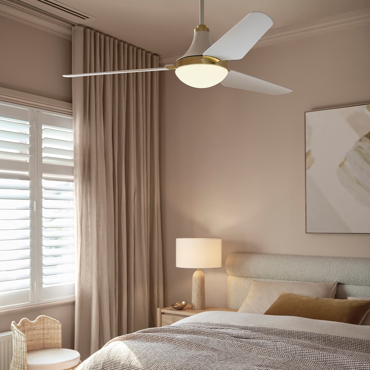 Leyndell 142cm DC Fan with Light in White with Optional Brass Details-img-3