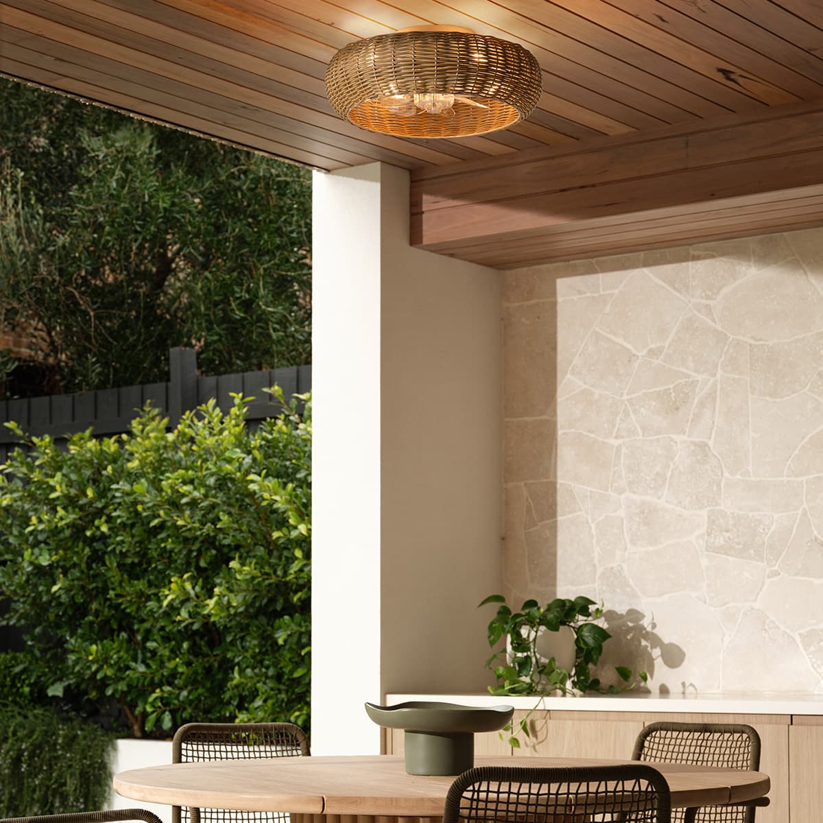 Lorne 500mm IP44 DC Flush Fan with Light in Natural