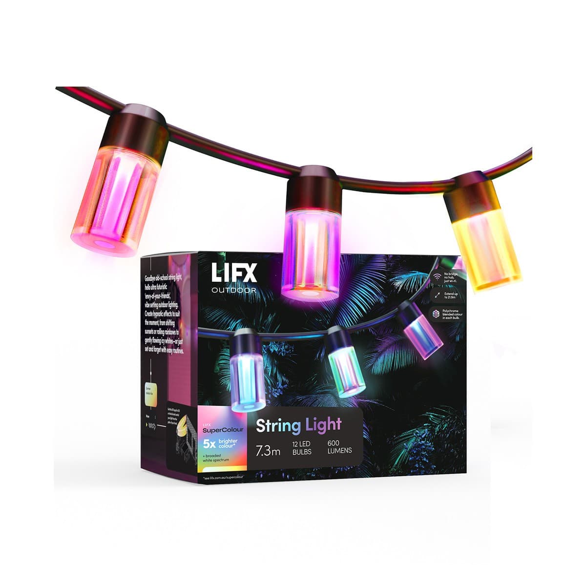LIFX Outdoor 12 Light IP66 Exterior LED String Light with RGB + White in Black-img-1