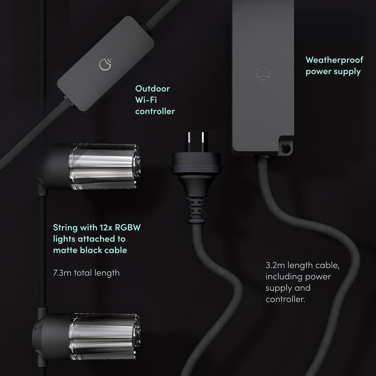 LIFX Outdoor 12 Light IP66 Exterior LED String Light with RGB + White in Black-img-6