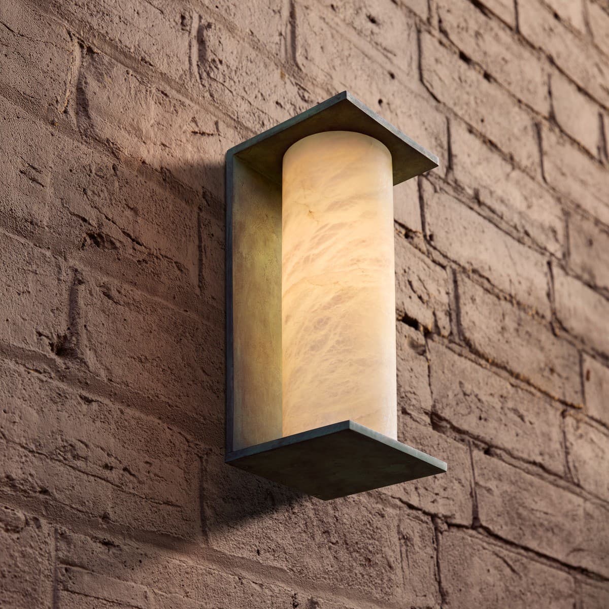Made By Mayfair Seaside Escarpment Exterior Wall Bracket in Verdigris with Spanish Alabaster Shade-img-2